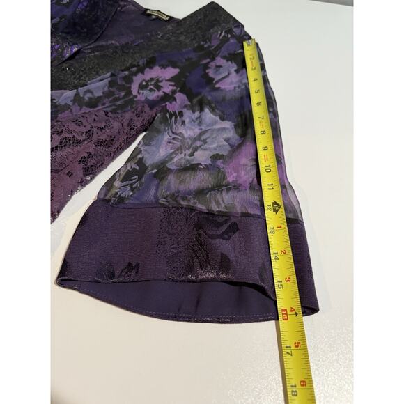 Studio VK Top Sz M Silk Blend Burnout Lace Kimono Whimsigoth Purple Artsy Asian - Picture 10 of 12